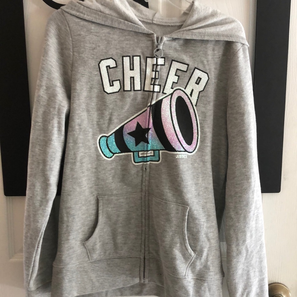 Justice size 14 hooded grey sparkle CHEER jacket